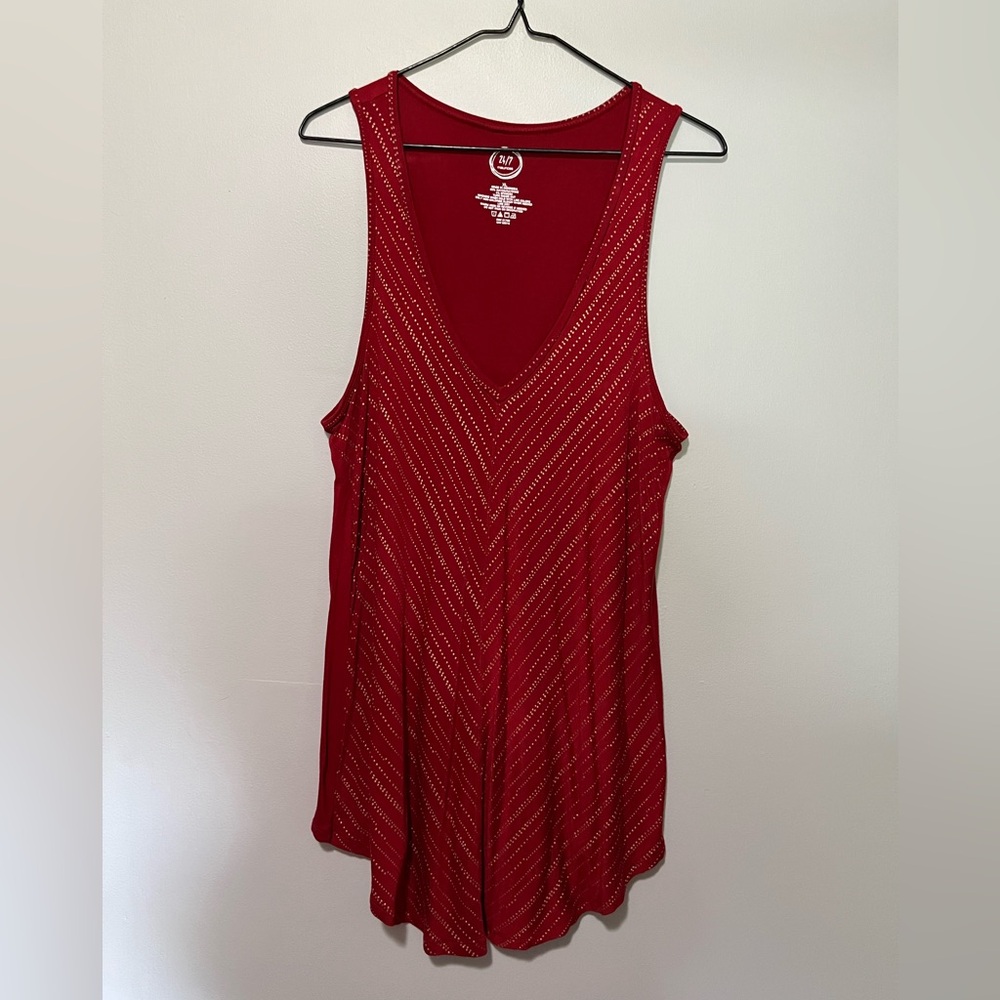 Maurices Red Deep V Asymmetrical XL Tunic Top